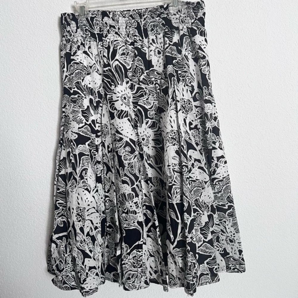Focus Lifestyle Black & White Floral Print Cotton Lined Circle Full Skirt 16